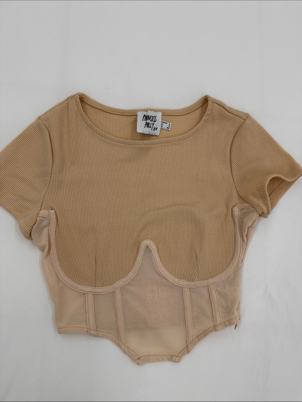 Princess Polly Beige Ribbed Corset Crop Top